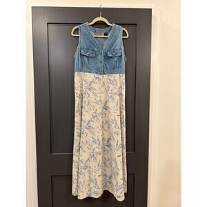 EXP Jeans By Express Womens Dress Size 11/12 Sleeveless Floral Skirt Denim Top